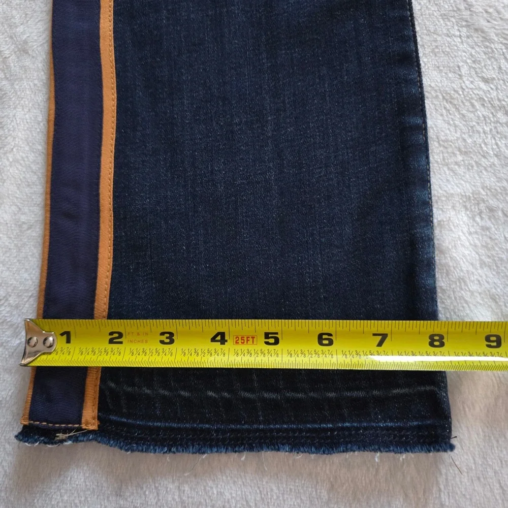 LOGO Lori Goldstein Bootcut Jeans Side Stripe Raw Hem Dark Wash Blue 12 New